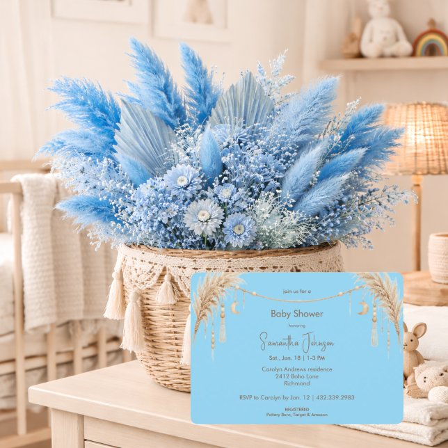 Blue Boho Pampas Baby Shower Invitation (Creator Uploaded)