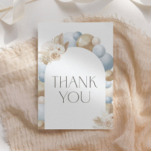 Blue Boho Pampas Grass Boy Baby Shower Thank You Card