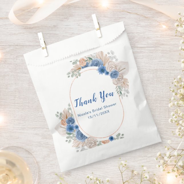 Blue Boho Pampas Grass Bridal Shower Favour Bags (Clipped)