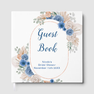 Blue Boho Pampas Grass Bridal Shower Guest Book