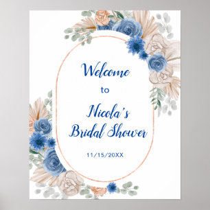Blue Boho Pampas Grass Bridal Shower Poster