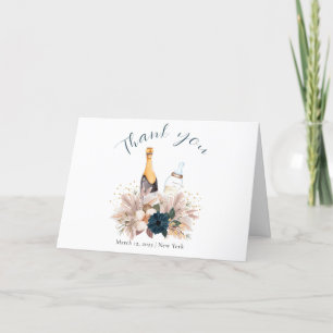 Blue Boho Poppin Champagne Bottles Baby Shower Thank You Card
