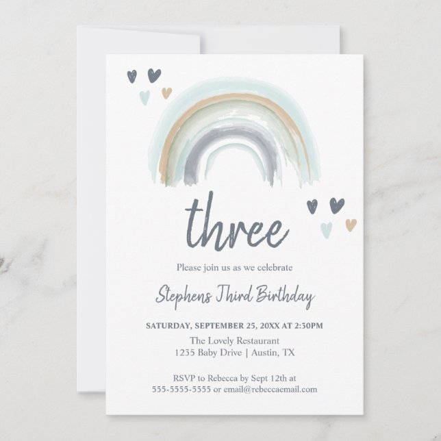  Blue Boho Rainbow 2nd Birthday Party  Invitation (Front)