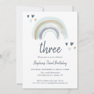  Blue Boho Rainbow 2nd Birthday Party  Invitation