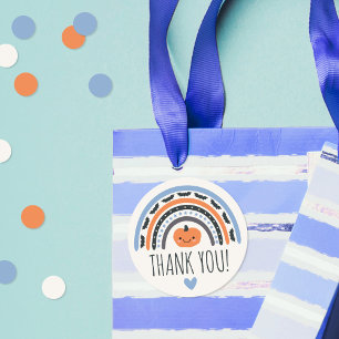 Blue Boho Rainbow Halloween Baby Shower Thank You Classic Round Sticker