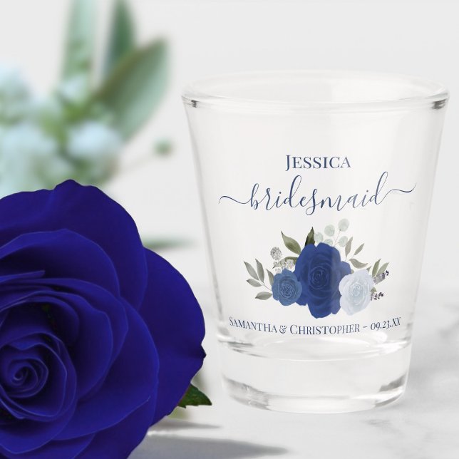 Blue Boho Roses Elegant Bridesmaid Wedding Shot Glass (Creator Uploaded)