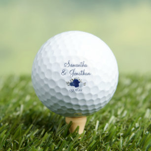 Blue Boho Roses Elegant Wedding Couple's Names Golf Balls