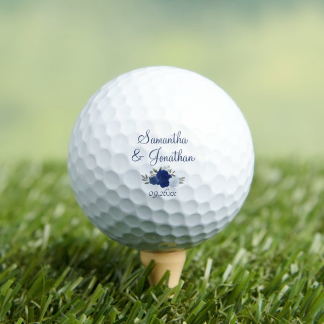 Blue Boho Roses Elegant Wedding Couple's Names Golf Balls (Insitu Tee)