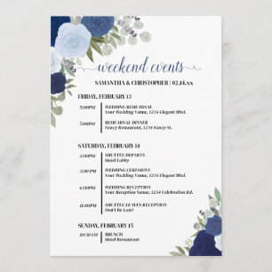 Blue Boho Roses Wedding Events & Timeline Programme