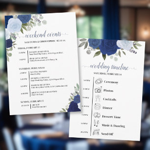 Blue Boho Roses Wedding Events & Timeline Programme