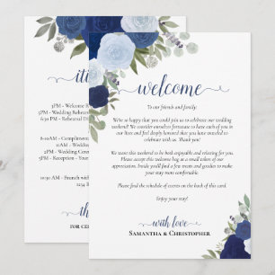 Blue Boho Roses Wedding Welcome & Itinerary Programme