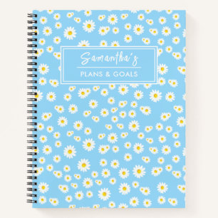 Blue Boho Spring Daisies Pattern Notebook