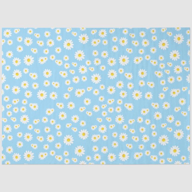Blue Boho Spring Daisies Pattern Tissue Paper (Front)