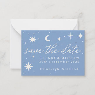 Blue Boho Stars Wedding Save The Date Card