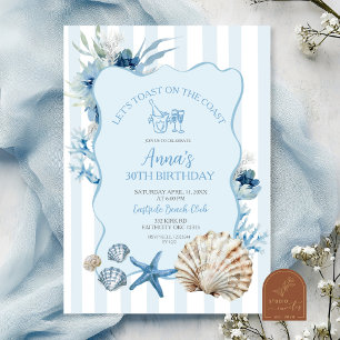 Blue Boho Summer Coastal Birthday Party Invitation