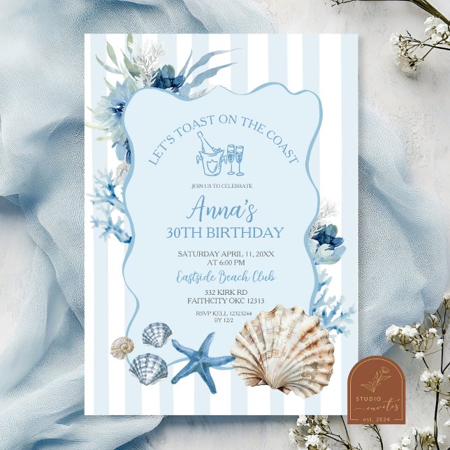 Blue Boho Summer Coastal Birthday Party Invitation (Creator Uploaded)