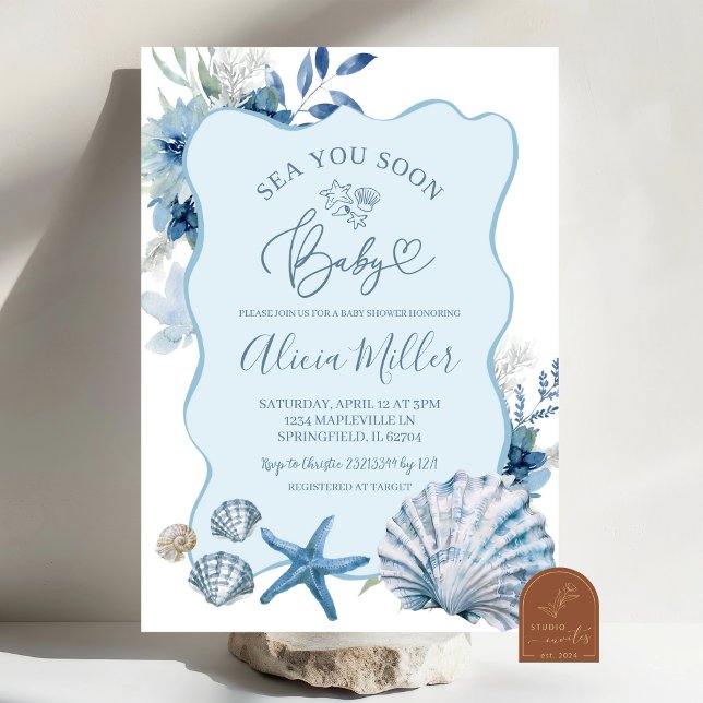 Blue Boho Summer Shell Baby Shower Invitation (Creator Uploaded)