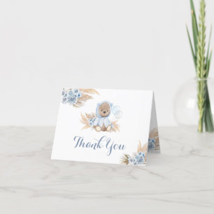 Blue Boho Teddy Bear Folded Thank You Card