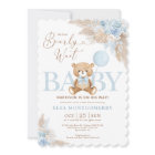 Blue Boho Teddy Bear Pampas Grass Boy Baby Shower