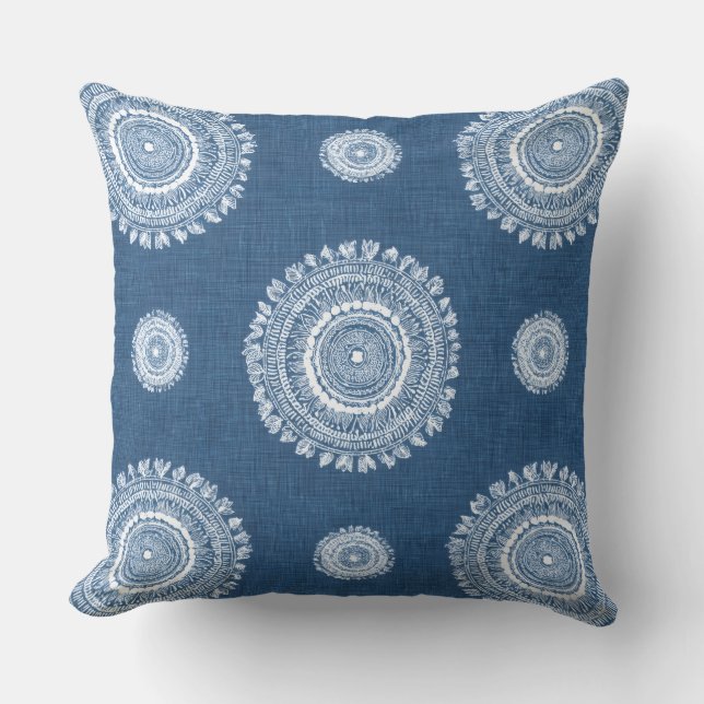 Blue Boho Throw Pillow (Front)