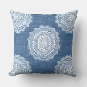 Blue Boho Throw Pillow