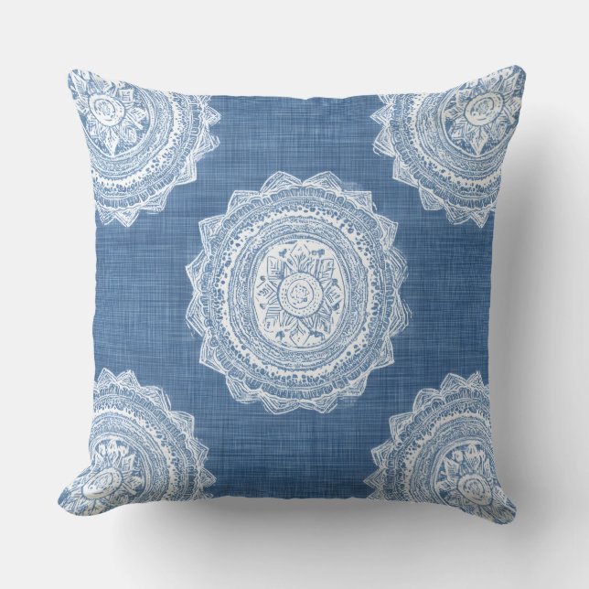 Blue Boho Throw Pillow (Front)