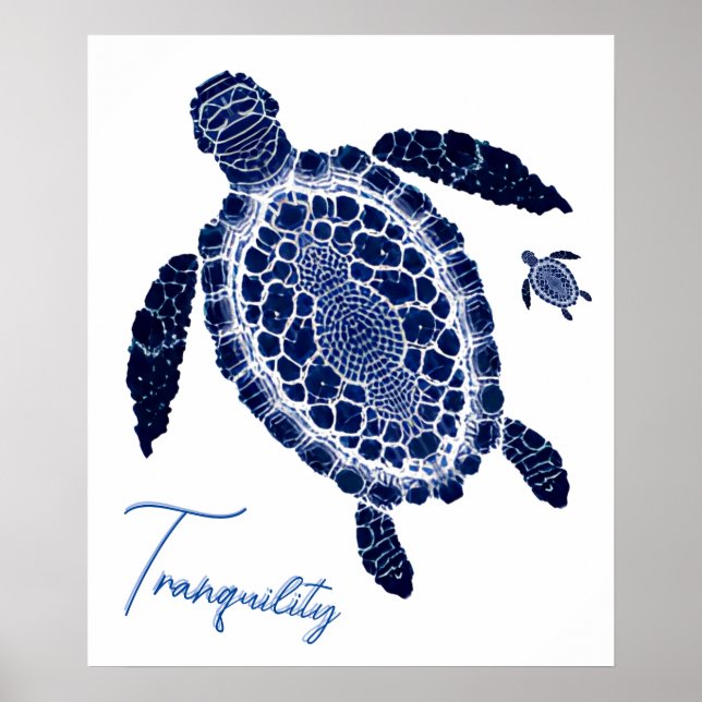 Blue Boho Tranquillity Sea Turtle Family Poster (Front)
