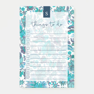Blue Boho Vintage Floral Lined To-Do List Post-it Notes