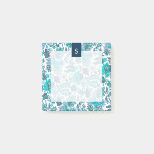 Blue Boho Vintage Floral Monogram Post-it Notes
