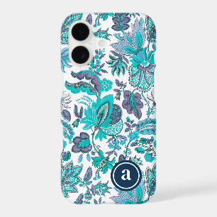 Blue Boho Vintage Floral Print Monogrammed