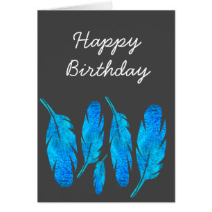 Blue boho watercolor feather art