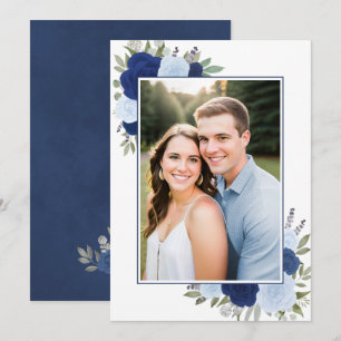 Blue Boho Watercolor Roses Photo Underlay Wedding Invitation