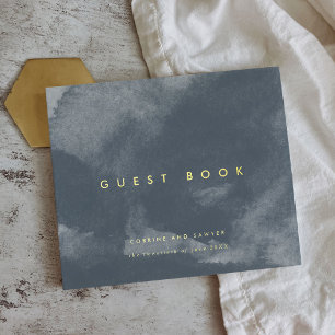 Blue Boho Watercolor Wedding Gold Foil Guest Book