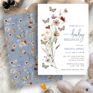 Blue Boho Wildflower Baby Brunch Invitation