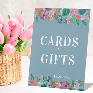 Blue Boho Wildflower Wedding Cards And Gifts  Pedestal Sign