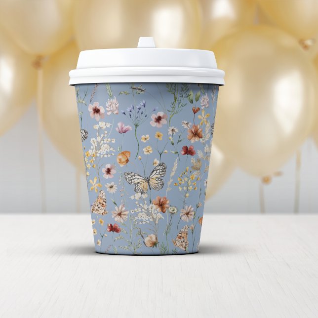 Blue Boho Wildflowers Paper Cups (Dusty Blue Boho Wildflowers Paper Cups by Painted Paperie
)