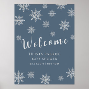 Blue Boho Winter Snow Baby Shower Welcome poster