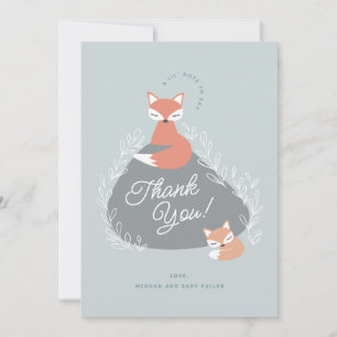 Blue Boho Woodland Foxes Baby Shower Flat Thank You Card