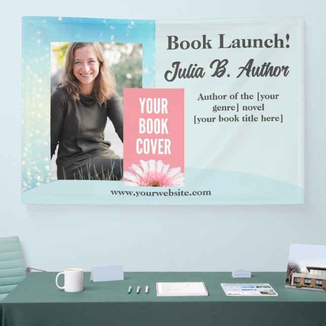 Blue Bokeh Author Book Launch Invitation Banner (Tradeshow)