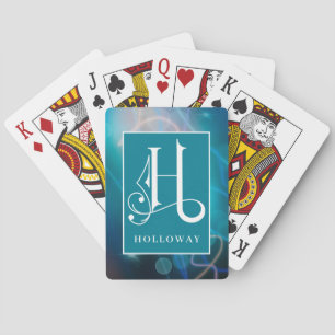 Blue Bokeh Background  H Monogram, Personalise Bic Playing Cards
