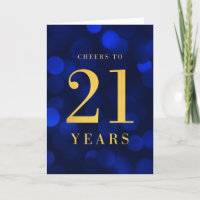 Blue Bokeh Gold Cheers to 21 Years Birthday