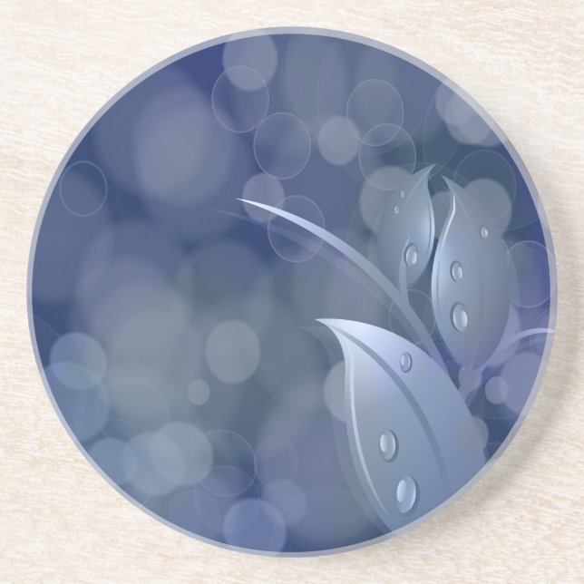 Blue Bokeh Leaves Coaster (Front)