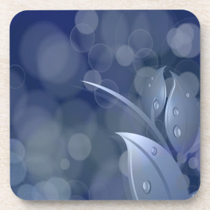 Blue Bokeh Leaves Coaster