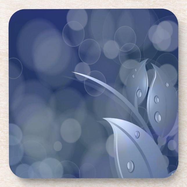 Blue Bokeh Leaves Coaster (Front)