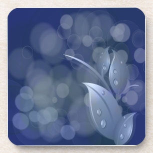 Blue Bokeh Leaves Coaster