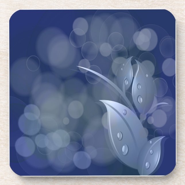 Blue Bokeh Leaves Coaster (Front)