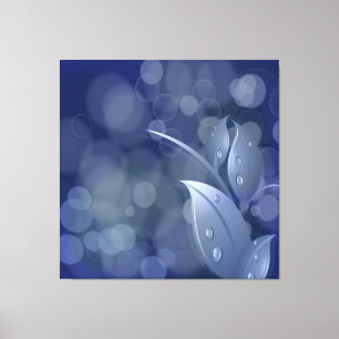Blue Bokeh Leaves Wrapped Canvas