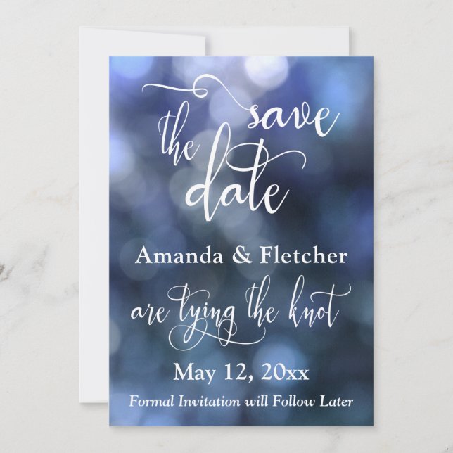 Blue Bokeh Light & Typography 32, Save the Date (Front)