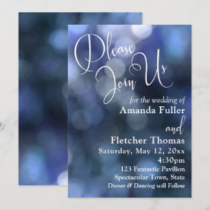 Blue Bokeh Light & Typography 32 Wedding 2 Invitation