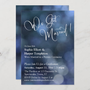 Blue Bokeh Light & "We Got Married" Typography Invitation